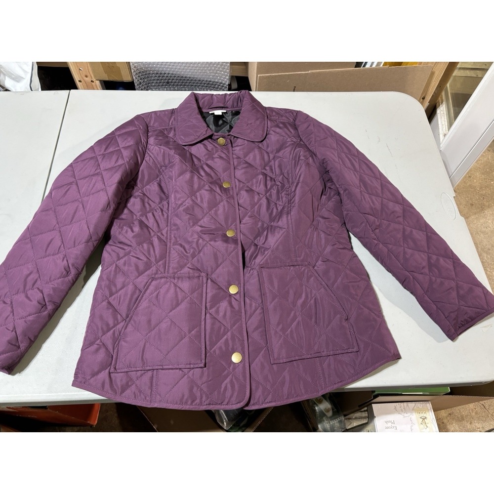 J. Jill Women's Heritage Quilted Jacket Snap Front Collared Plum Color sz. M‎